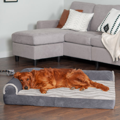 FurHaven Wave Fur and Velvet Orthopedic Deluxe Chaise Lounge Pet Bed
